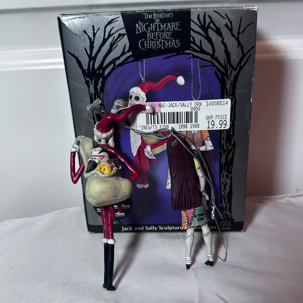 Nightmare Before Christmas Jack Skellington & Sally Ornament Set w Box
